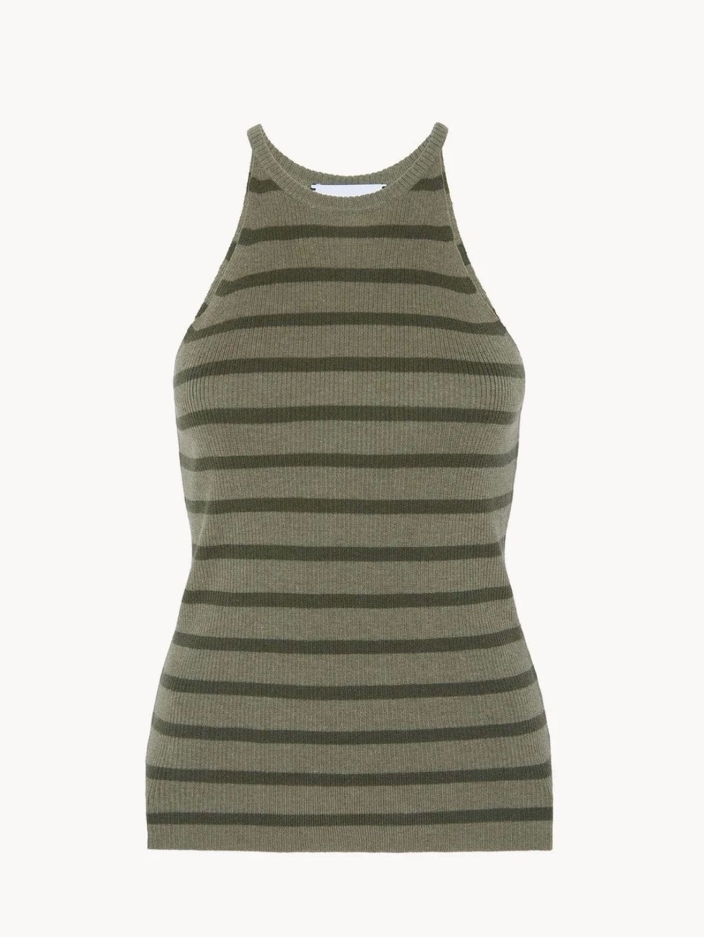 NWOT Silk and Cashmere Sleeveless Striped Halter Tank Top in Olive